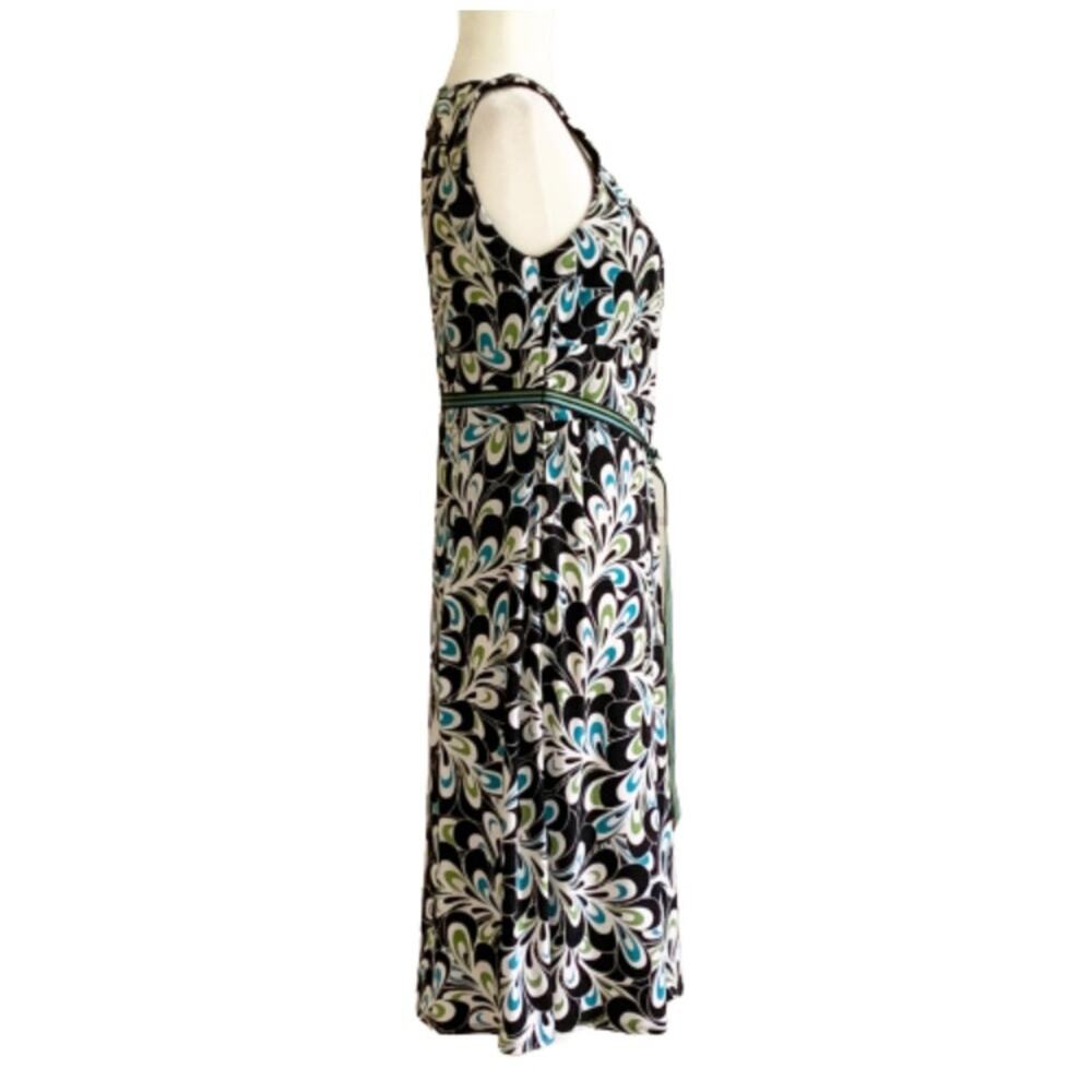 LOFT Dress Brown Blue Green Floral Sleeveless Ribbon Belted Dress Size 6 - Picture 6 of 15